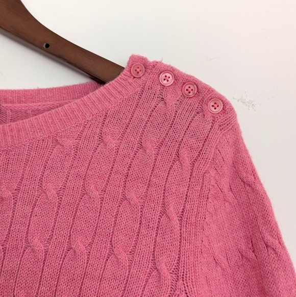 Talbots Petites Cable Knit Light Pink Buttons Large - Picture 2 of 5